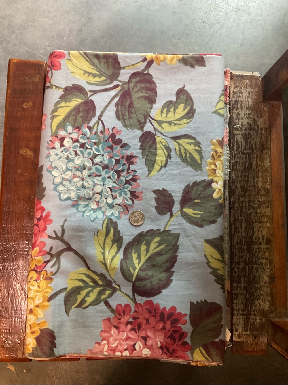 Vintage Fabric Hydrangea Botanical Curtain Panel Fabric in Blue and Green